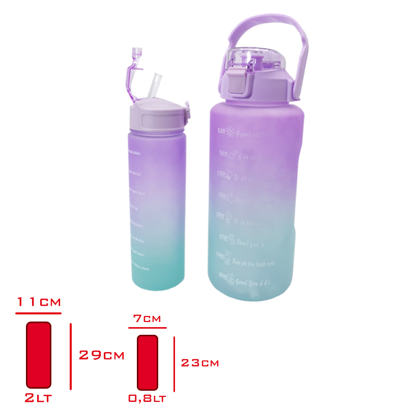 Beatrıx Motıvasyon Matarası 2'li 2 Lt+800 Ml Mavi Mor