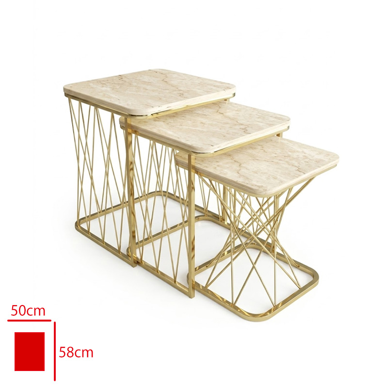 Hausev Sehpa 3'lü Zıgon Oslo Model Gold