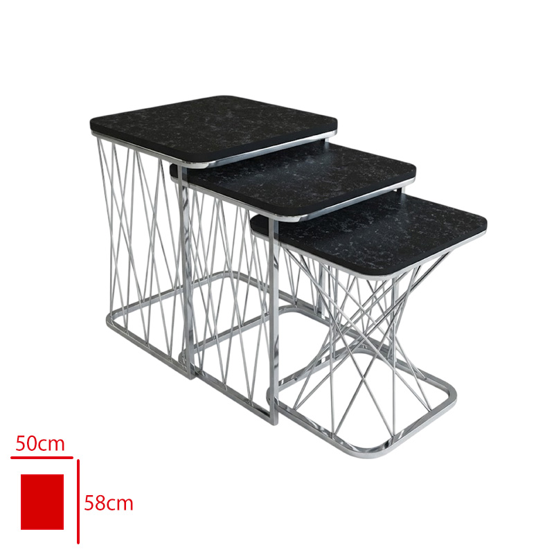 Hausev Sehpa 3'lü Zıgon Oslo Model Krom