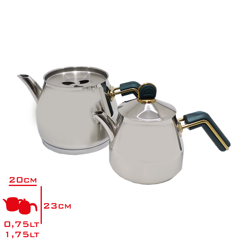 Akdenız Caydanlık Orta Yeşil Altın Bakalıt Kulp Elmas 304 Akd521