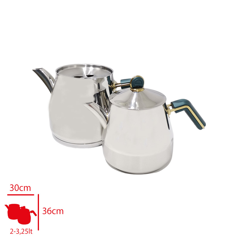 Akdenız Caydanlık Jumbo Yeşil Altın Bakalıt Kulp Elmas 304 Akd523