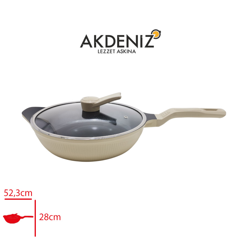 Akdenız Dokum Tava Cam Kapaklı Shellıx 28 Cm Krem