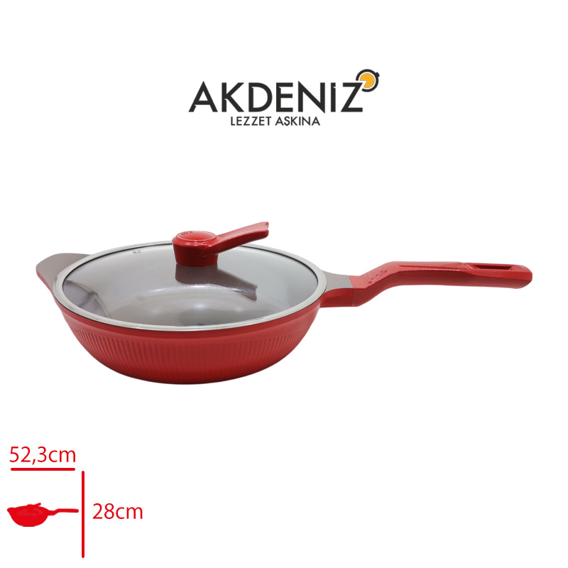 Akdenız Dokum Tava Cam Kapaklı Shellıx 28 Cm Kırmızı