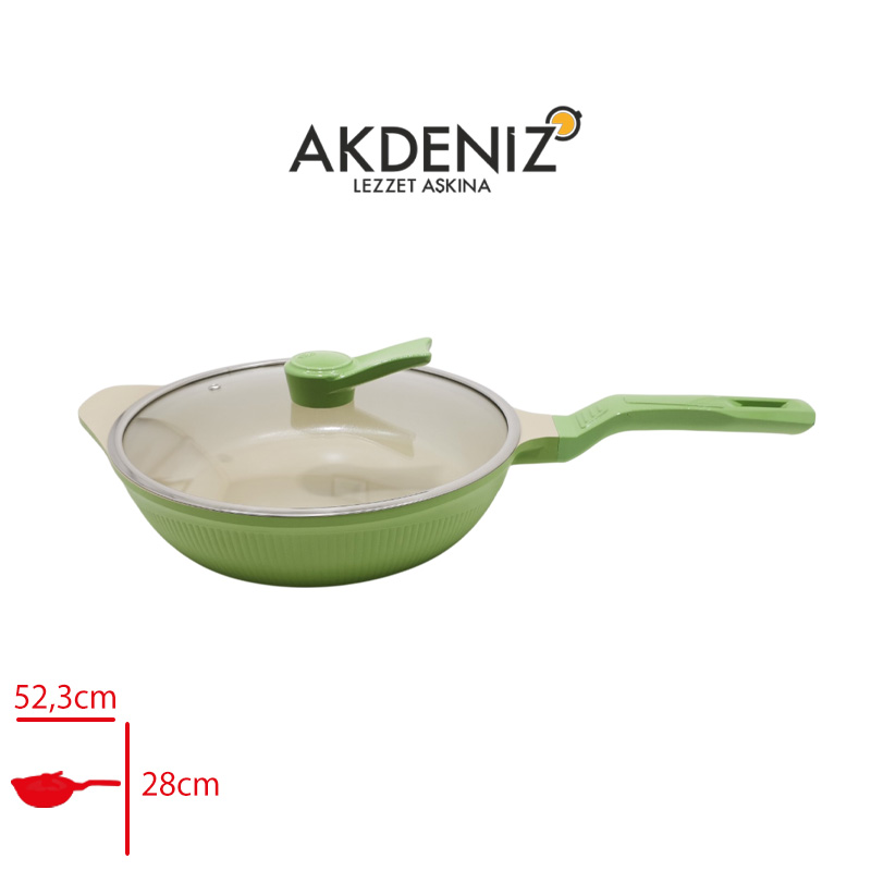 Akdenız Dokum Tava Cam Kapaklı Shellıx 28 Cm Yeşil