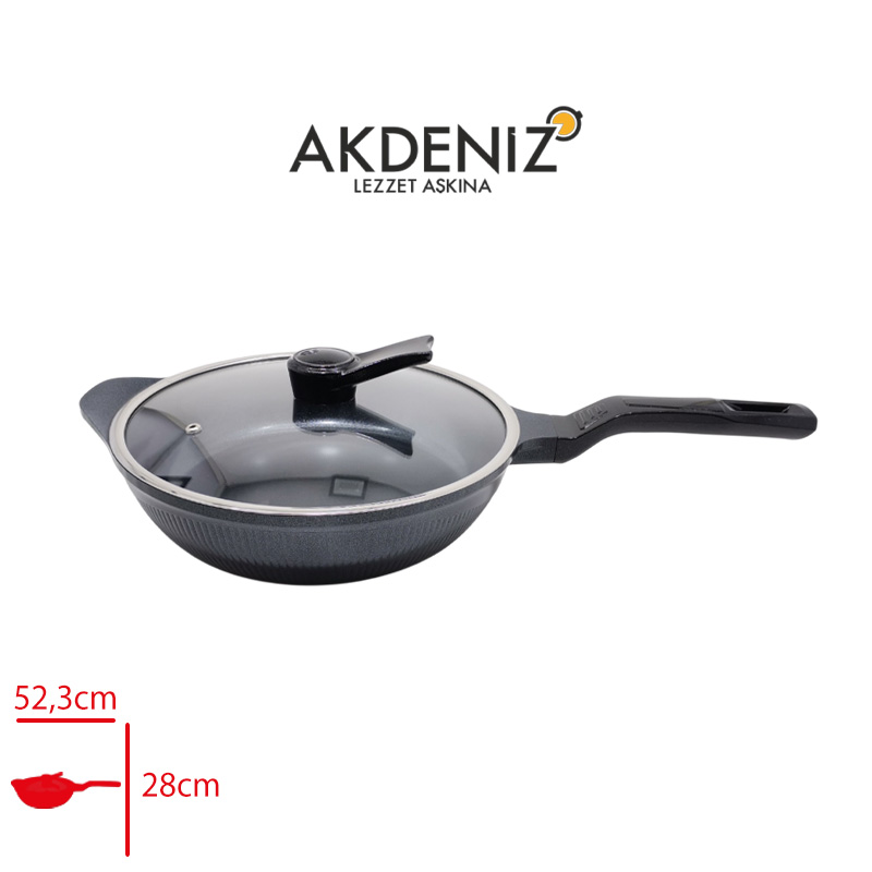 Akdenız Dokum Tava Cam Kapaklı Shellıx 28 Cm Siyah