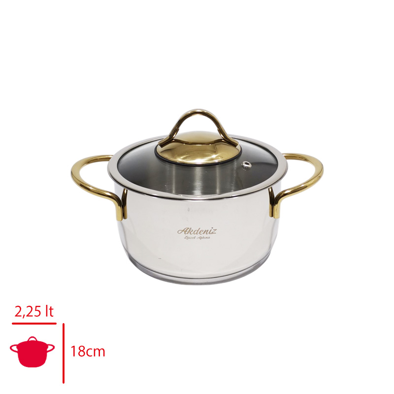 Akdenız Celık Derın Tencere Altın Kulp 18 No Elıt 304 Akd641
