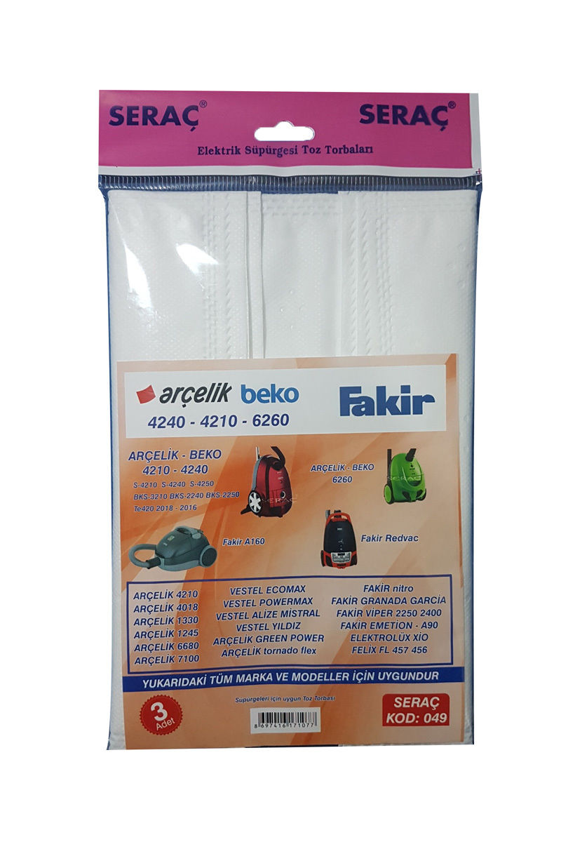 Serac Elektrık Supurgesı Toz Torbası 3'lü Arcelık/Beko/Fakır/Arzum 049