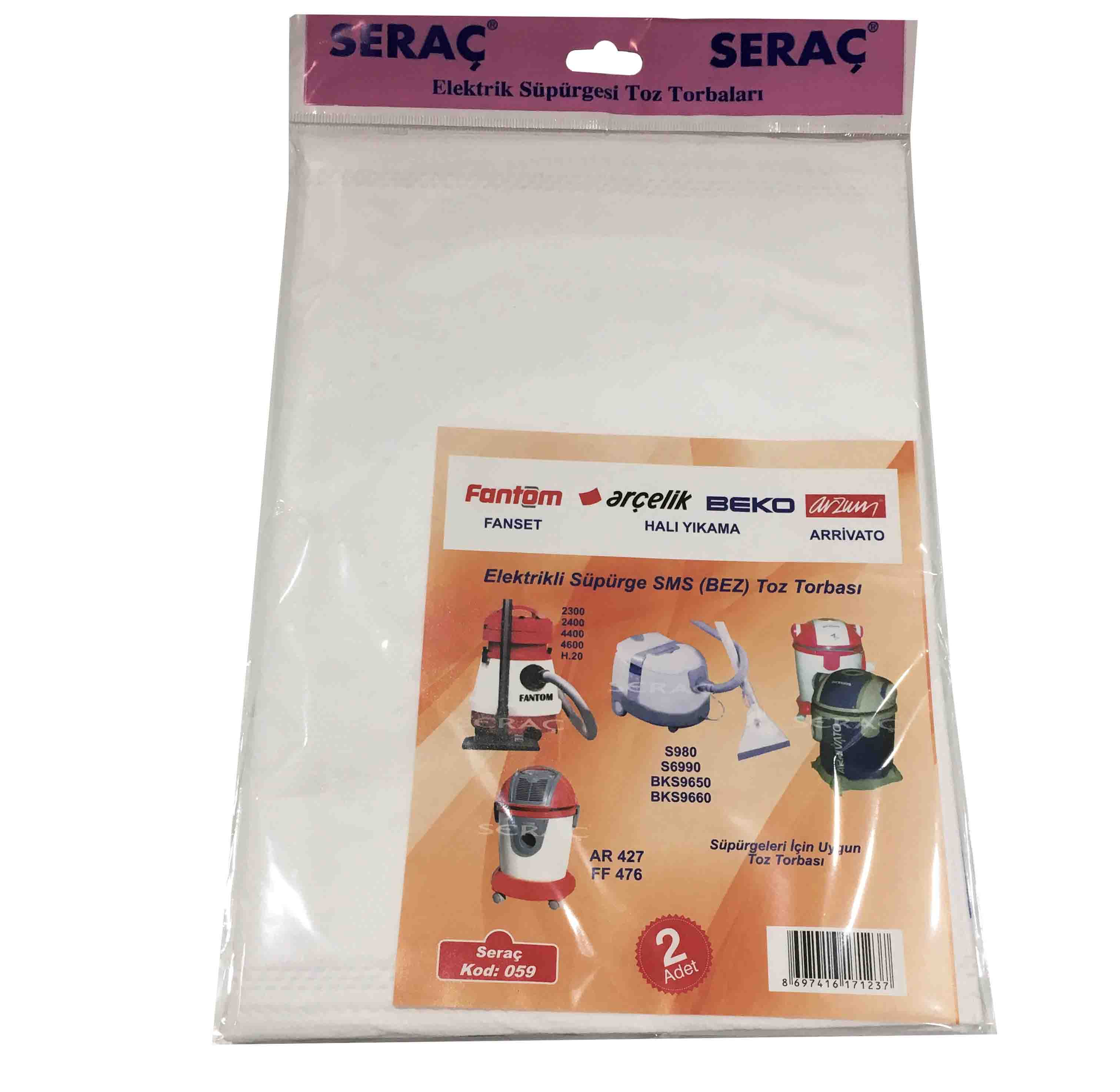 Serac Elektrık Supurgesı Toz Torbası 2'li Fantom/Arcelık/Arzum 059