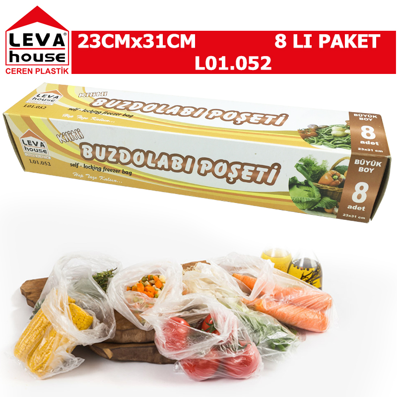 Leva Kılıtlı Buzdolabı Poşeti Büyük 23 Cmx31 Cm 8'li L01.052