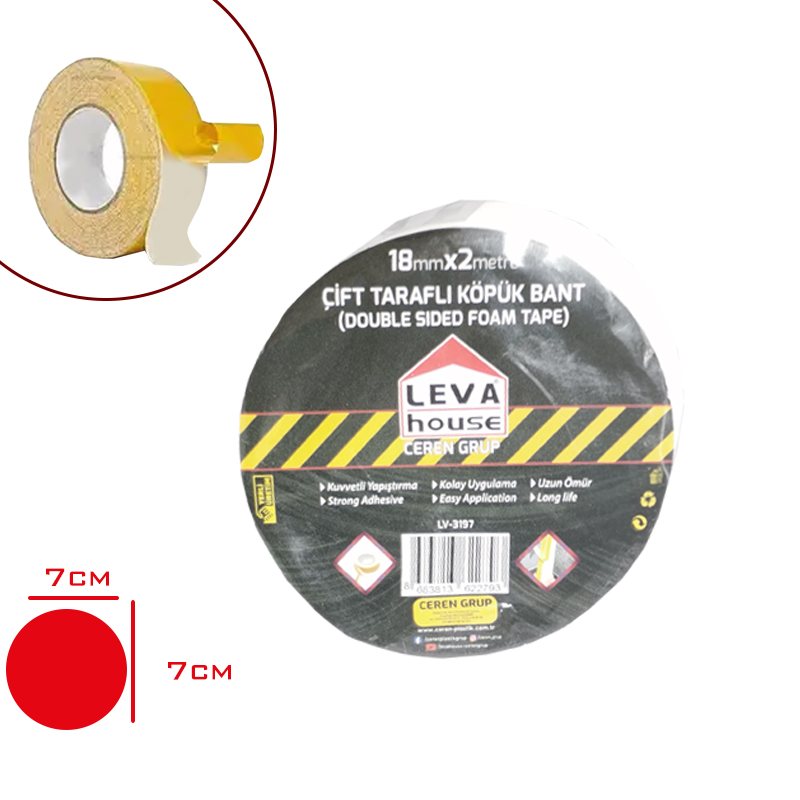 Leva Çift Taraflı Köpük Bant 18*2 Mt Lv-3197