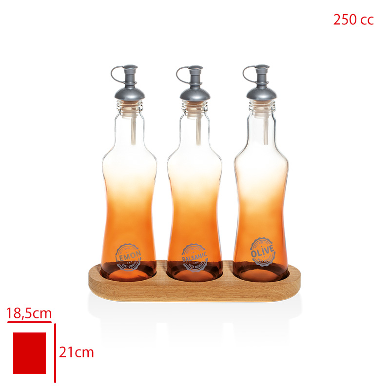 Cam Yaglık Ahsap Standlı Organik 3'lü Velora Amber Gri 250 Cc Gb3 Sgm13470