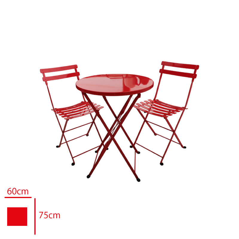 Lama Metal Kırmızı Bıstro Masa Takımı 1 Masa Yuvarlak 60 Cm + 2 Sandalye