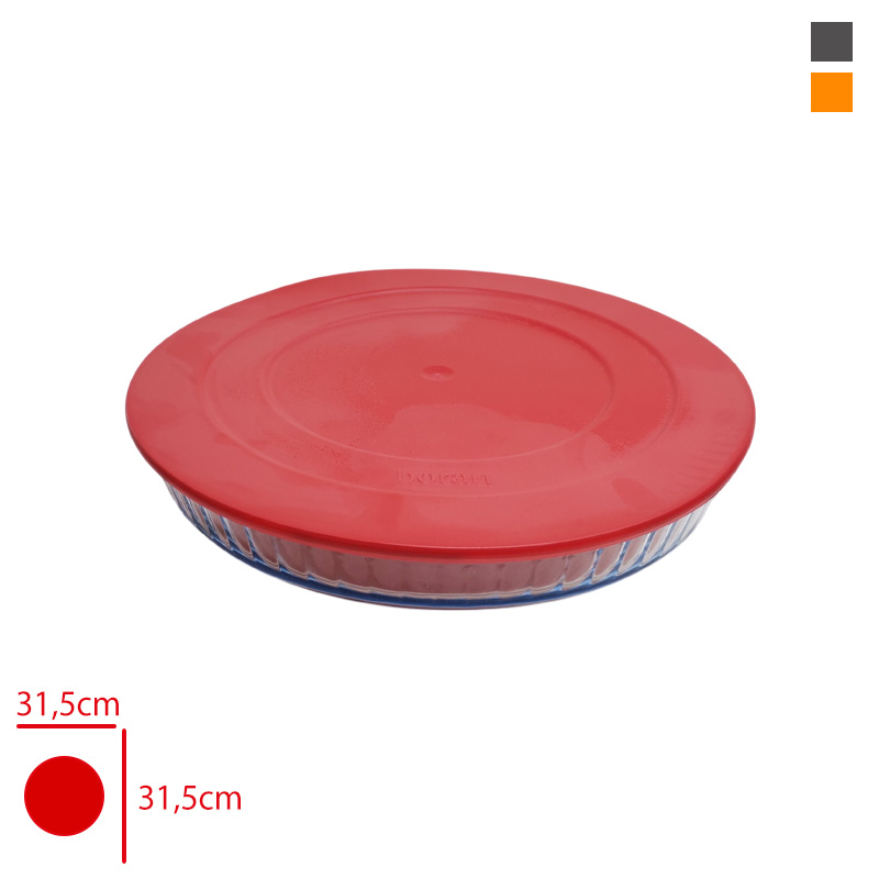 Borart Cam Fırın Tepsı Yuvarlak Optık Desenli Büyük Plastik Kapak 45014 Pf