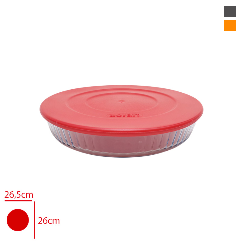 Borart Cam Fırın Tepsı Yuvarlak Optık Desenli Küçük Plastik Kapak 45044 Pf