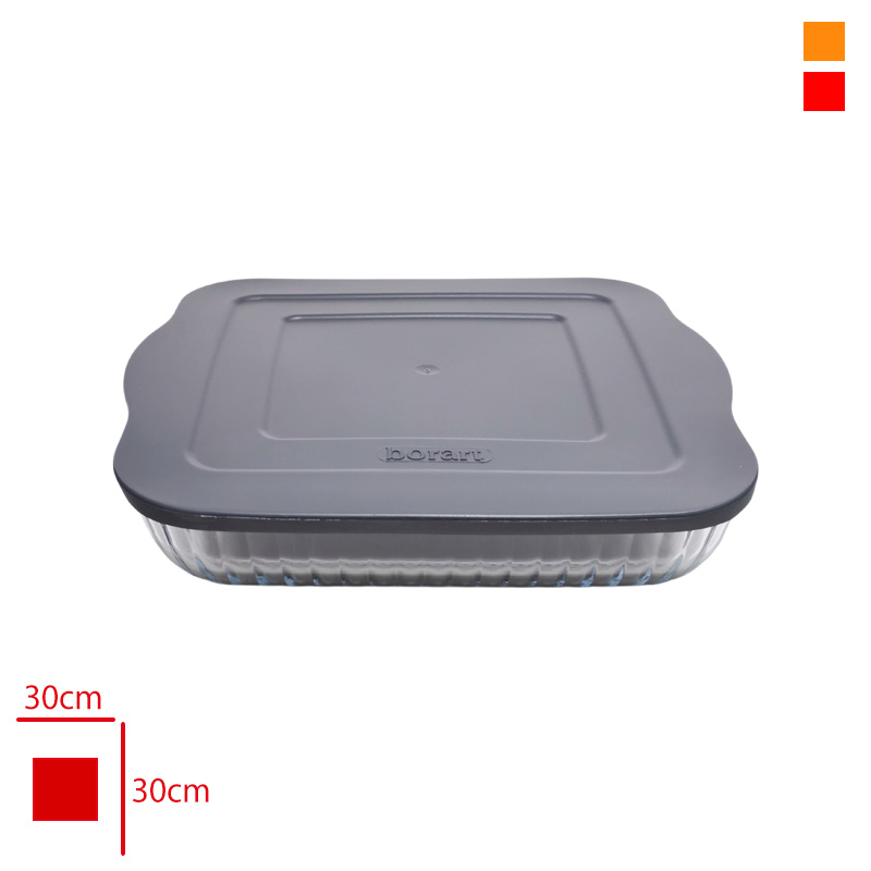 Borart Cam Fırın Tepsı Kare Optık Desenli Büyük Plastik Kapak 45394 Pf