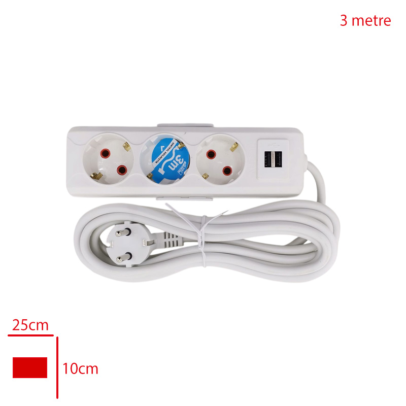 ASEL 3 LU TOPRAKLI GRUP PRIZ 3 MT USB LI ASL-700