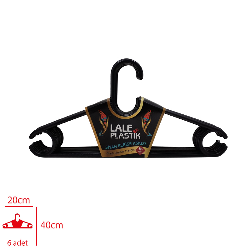 Lale Elbıse Askısı Kalın 6'lı Siyah/Gri L-062/L-064