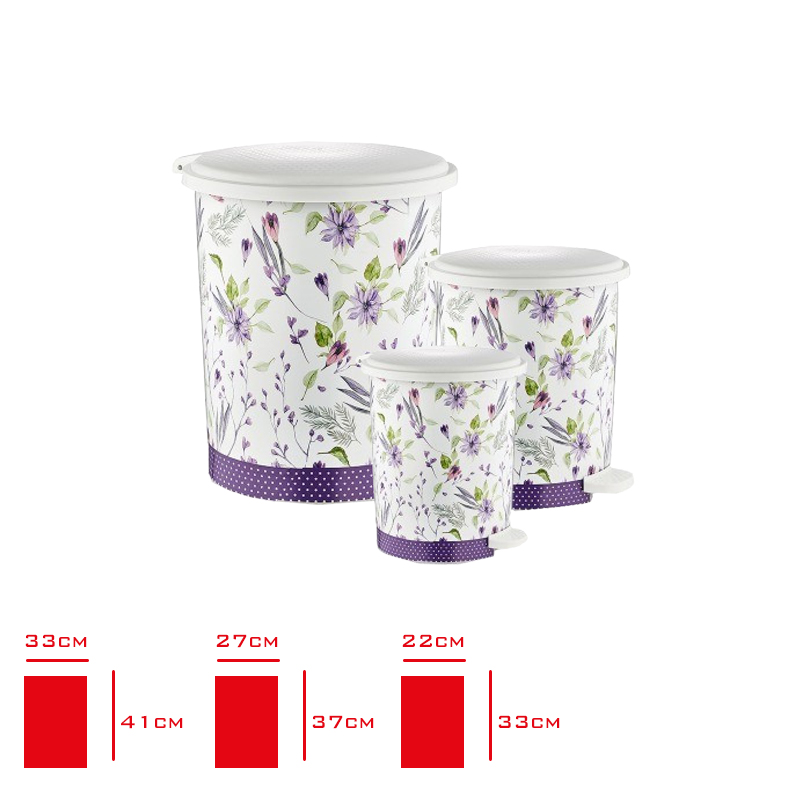 Merdem Pedalli Çöp Kovası Setı Desenli 3'lü Mrd-151