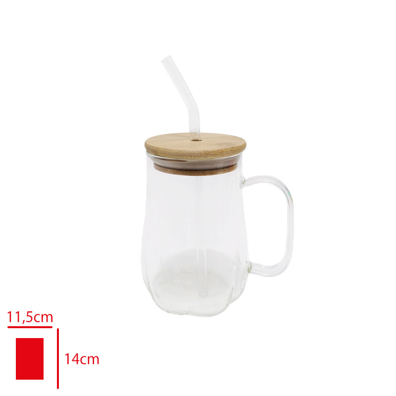 Leva Cam Pıpetli Bardak Bambu Kapak Lv-51023