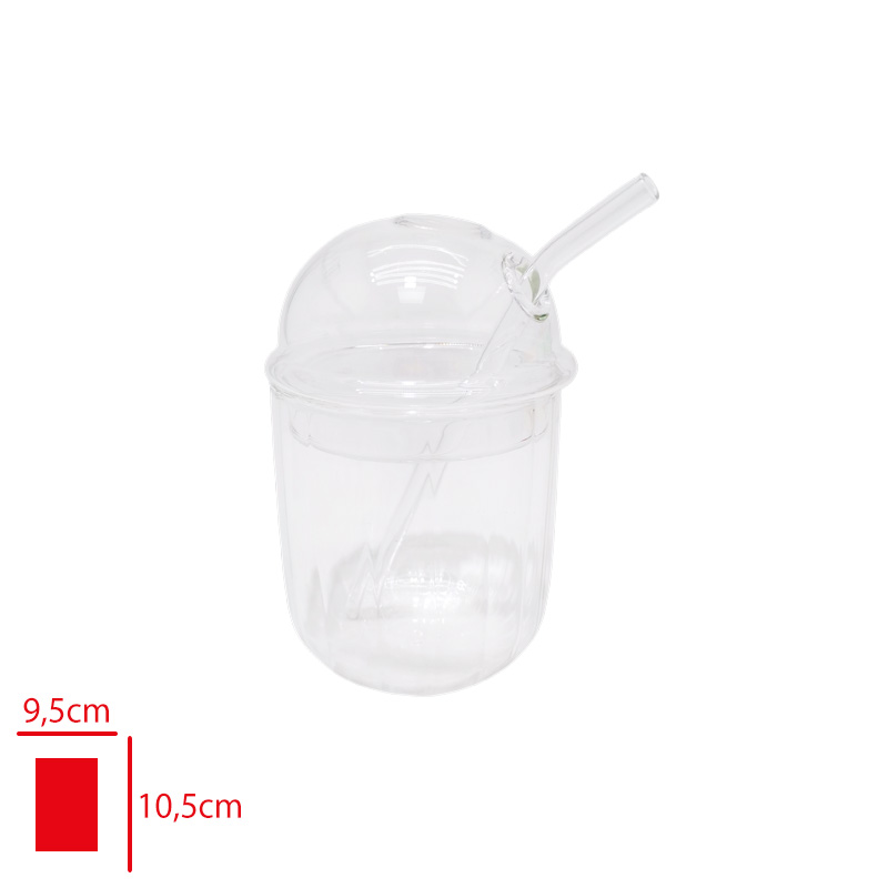 Leva Cam Pıpetli Bardak Cam Kapak Cızgılı Lv-51025