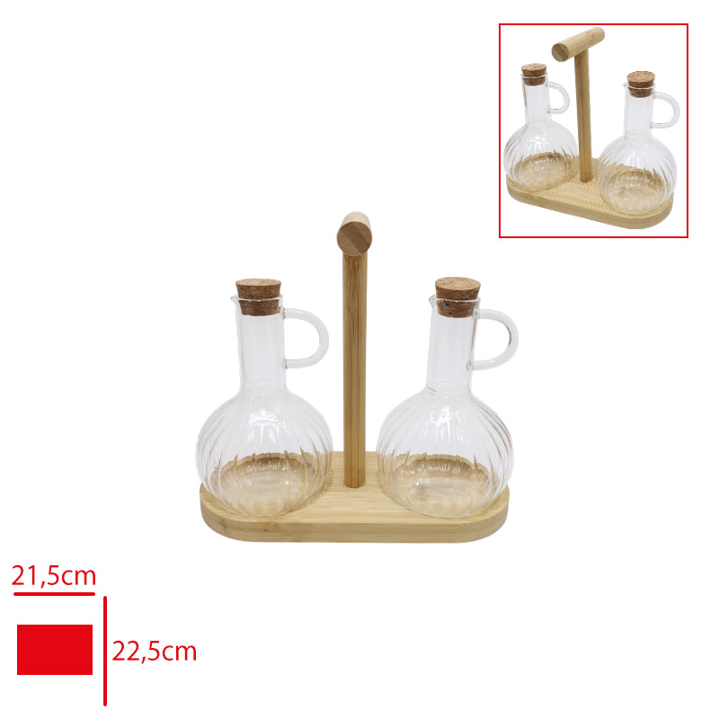 Leva Cam Yaglık Set Bambu Standlı 2'li Lv-51024