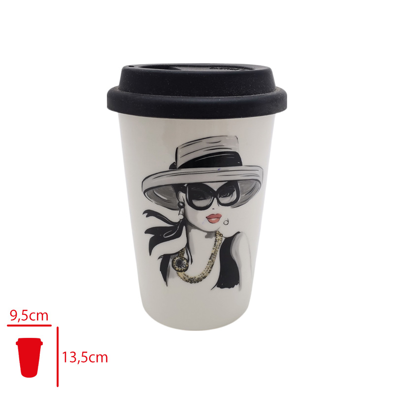 Leva Porselen Kupa Bardak Sılıkon Kapak Woman 400 Ml Lv-41023