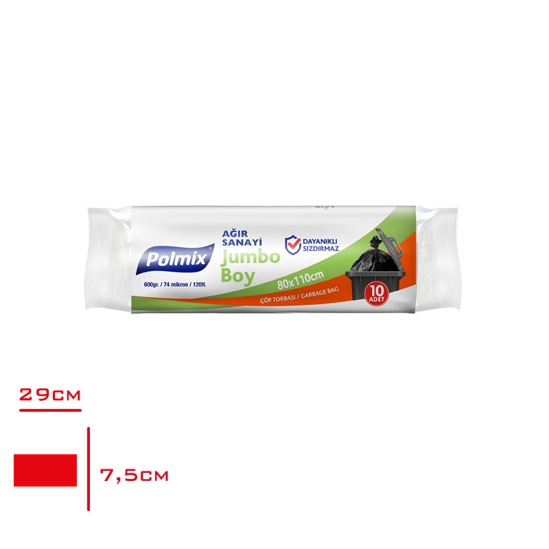 Polmıx Çöp Torbası Agır Hızmet Jumbo Siyah 10'lu 80*110 Cm 600 Gr P501