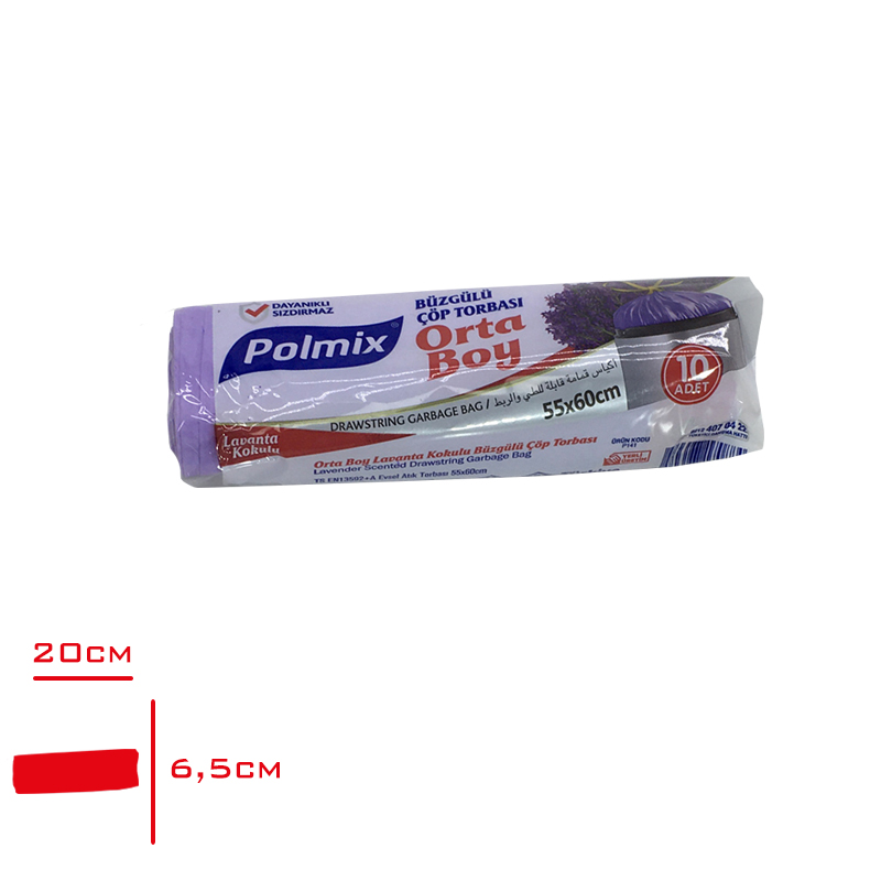 Polmıx Çöp Torbası Buzgulu Orta Lavanta 10'lu 55*60 120 Gr P141