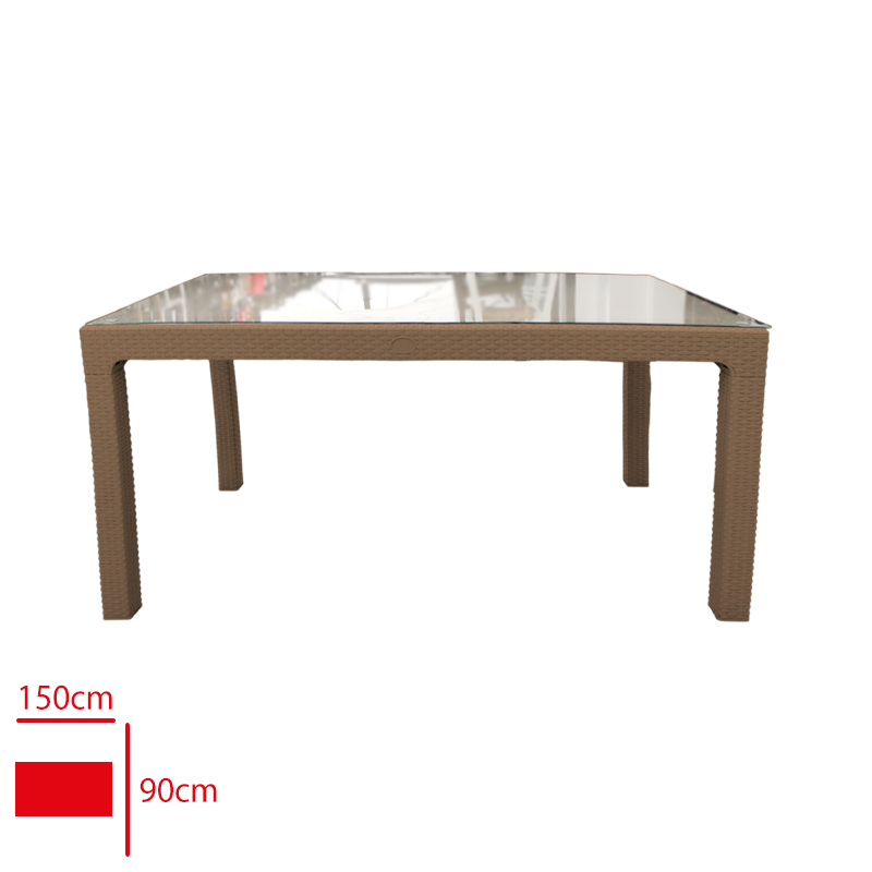 Favory Masa Rattan 90*150 Camlı Kahve