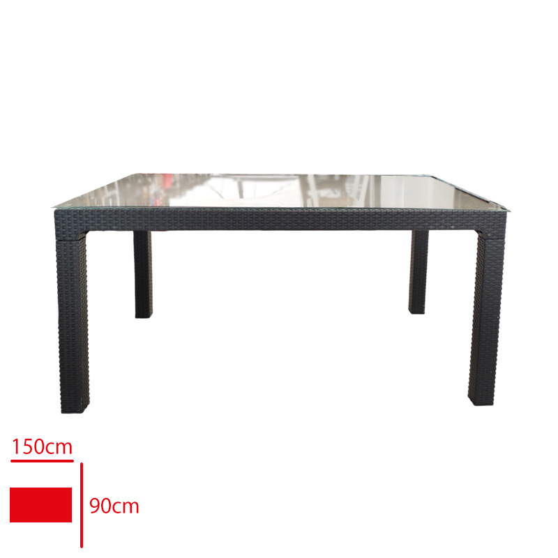 Favory Masa Rattan 90*150 Camlı Siyah
