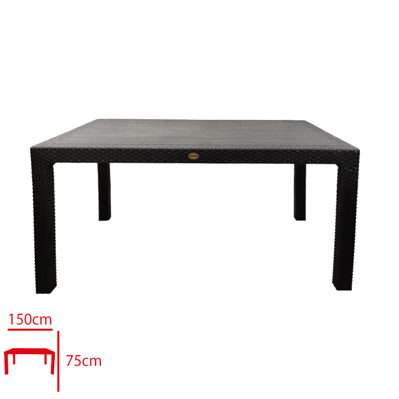 Favory Masa Rattan 90*150 Camsız Siyah