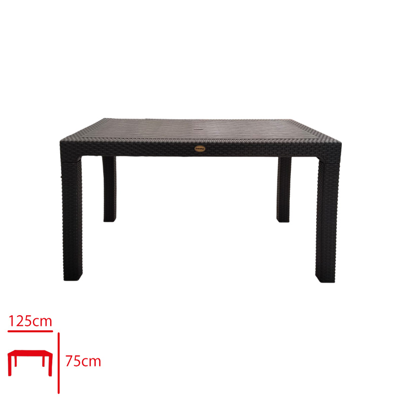 Favory Masa Rattan 75*125 Camsız Siyah Golf