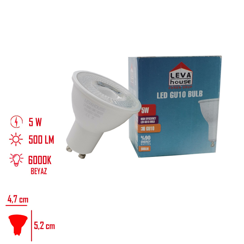 Leva Ampul Led Canak 5w Beyaz Isık Gu10 Lv-3058 / 6