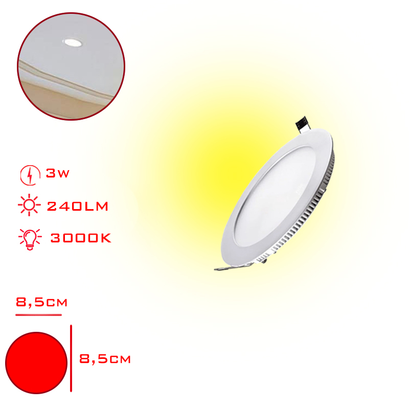 Leva Led Panel Yuvarlak Slım Sıva Altı 3w Sarı Isık 8,5 Cm Lv-3089 / 3