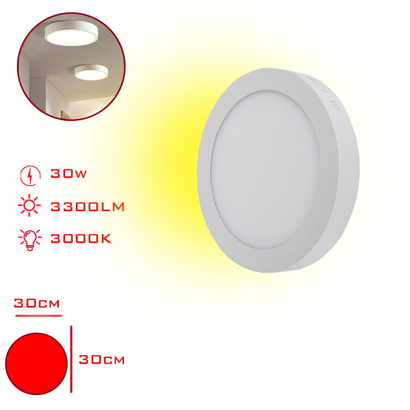 Leva Led Panel Yuvarlak Sıva Ustu 30w Sarı Isık Beyaz Cerceve Lv-3154 / 3r (W)