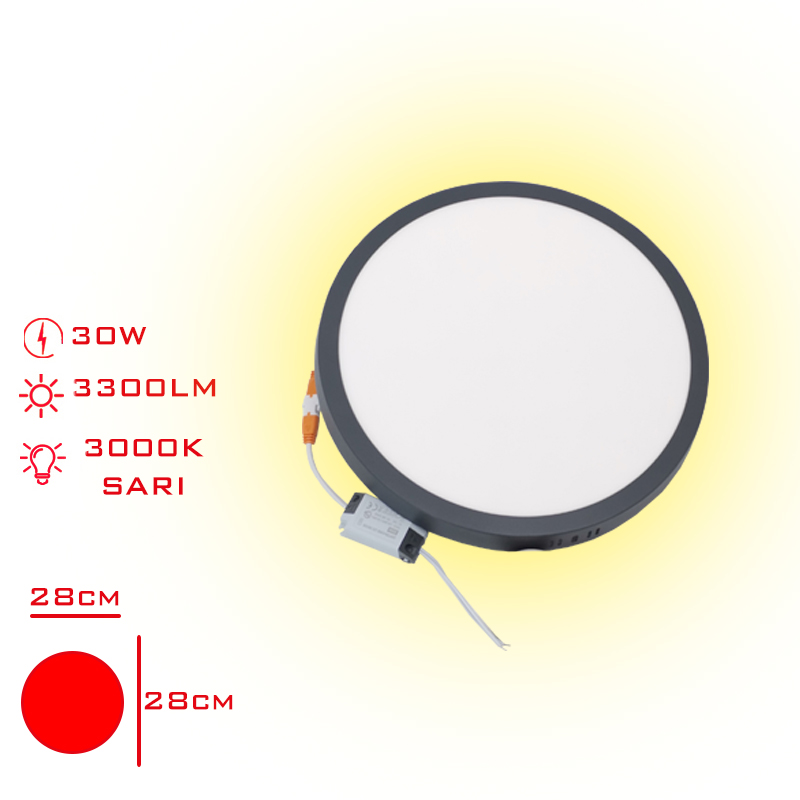 Leva Led Panel Yuvarlak Sıva Ustu 30w Sarı Isık Gri Cerceve Lv-3154 / 3r (G)