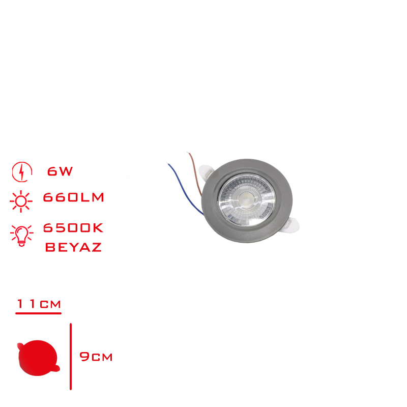 SIVA ALTI DOWNLIGHT SPOT BEYAZ ISIK GRI CERCEVE 2 LI 6W LV-3073 / 6G