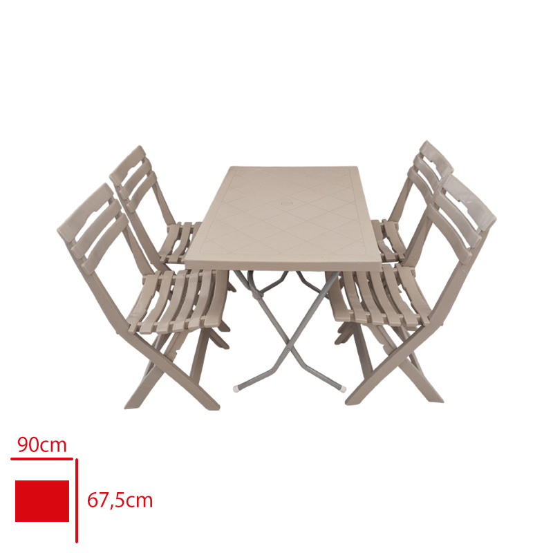 Leva Piknik Setı Cappucıno Masa 60*90 Metal Ayak + 4 Sandalye Plastik