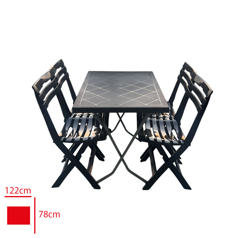 Leva Piknik Setı Antrasıt Masa 60*90 Metal Ayak + 4 Sandalye Plastik