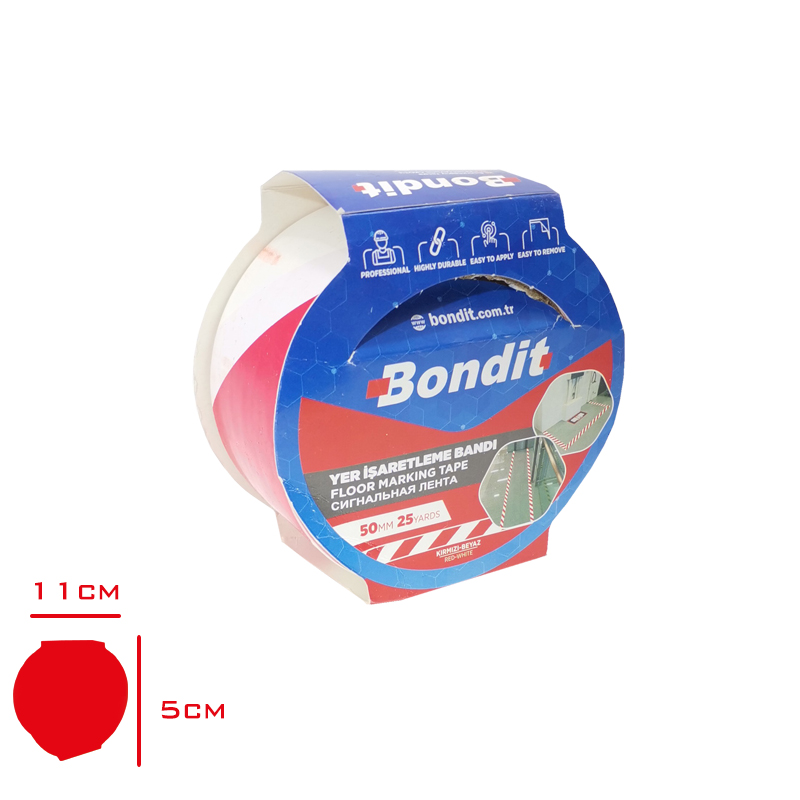 Bondıt Yer Isaretleme Bandı Kırmızı Beyaz 50 Mm*25 Yds Bny5025k