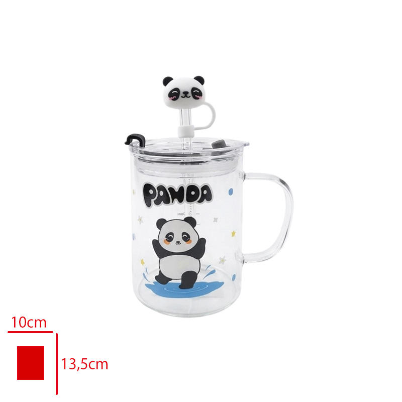 Cam Pıpetli Bardak Panda Temali Kyr-5659