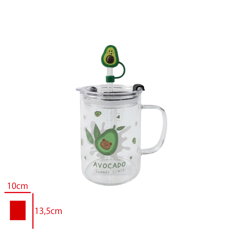 Cam Pıpetli Bardak Avokado Temali Kyr-5657