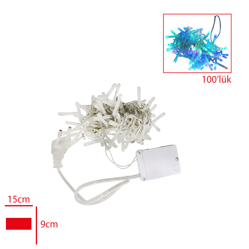 Yılbası Isığı 100 Luk Renkli Led Adaptorlu
