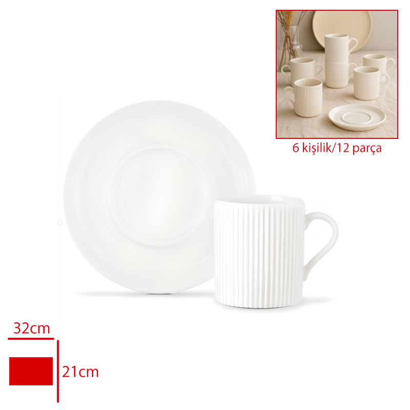 Porlıne Kahve Fıncan Takımı 6'lı Beyaz Sl12ktmtr01