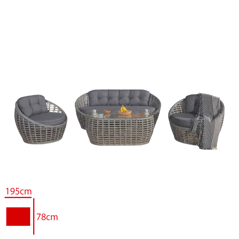 Formet Herkul Takım 3+1+1+Sehpa Rattan Füme/Mınder Gri