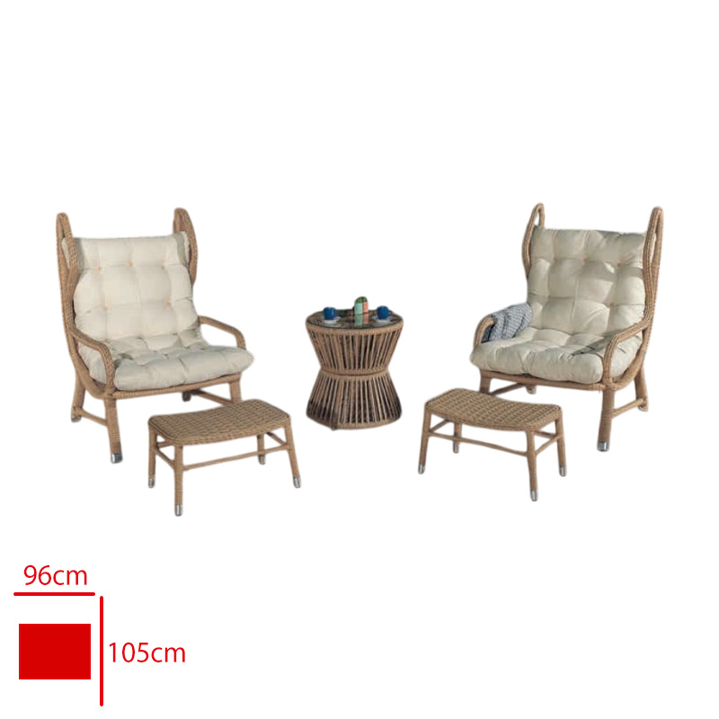 Formet Rıta Takım 2 Tekli + 2 Puf + Sehpa Rattan Cappucıno/Mınder Cappucıno