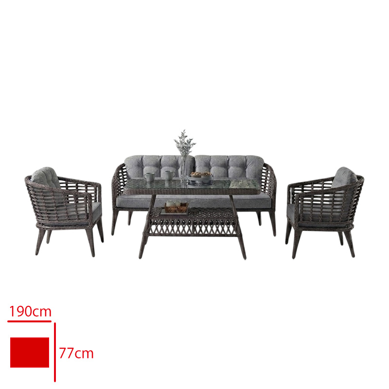 Formet Eyfel Takım 3+1+1+Sehpa Rattan Füme/Mınder Gri