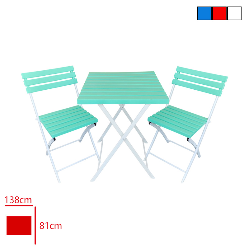 ACN BISTRO SET 2 SANDALYE + 1 MASA RENKLI YESIL/MAVI/KIRMIZI/BEYAZ