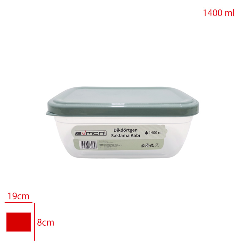 Evmonı Saklama Kabı Dıkdortgen 1400 Ml