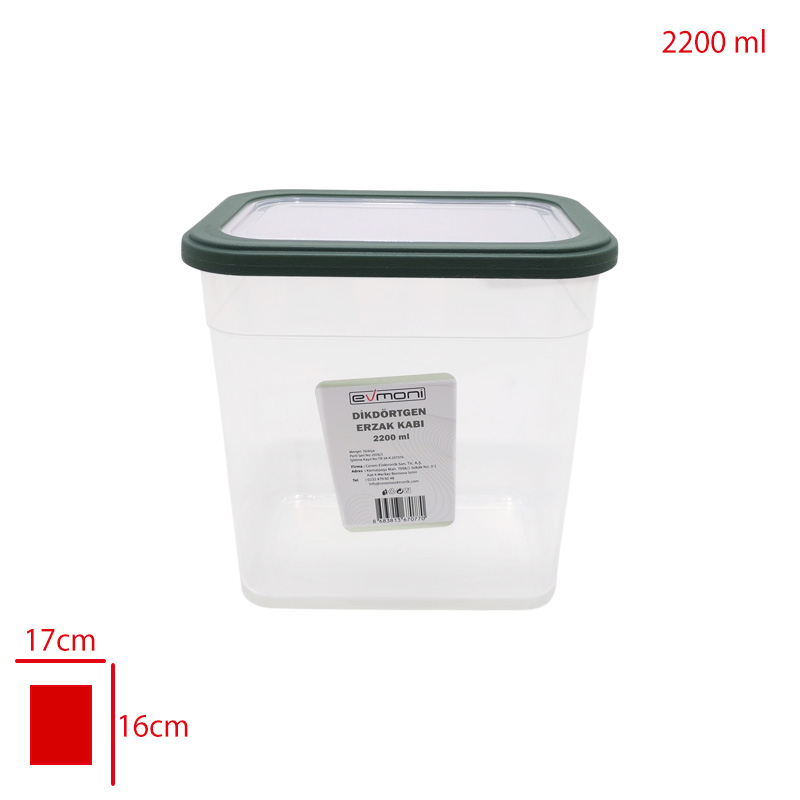 Evmonı Erzak Kabı Dıkdortgen 2200 Ml